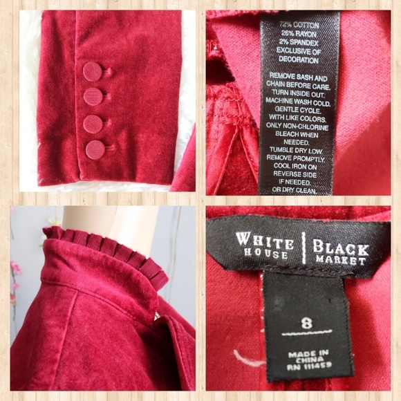 SOLD WHITE HOUSE BLACK MARKET BLAZER VELVET RED - Picture 8 of 8